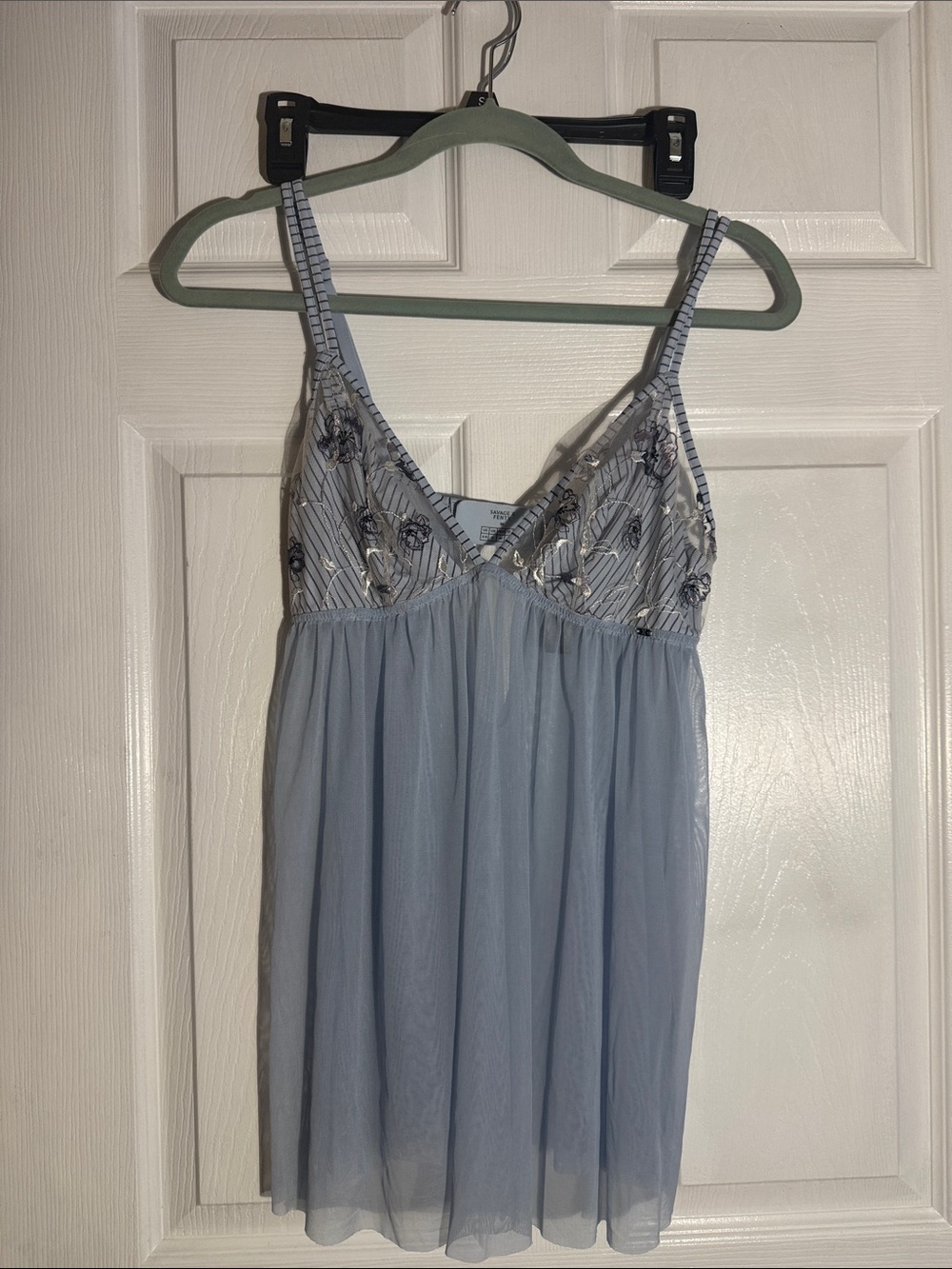 Savage X Fenty Light Blue Embroidered Mesh Chemise